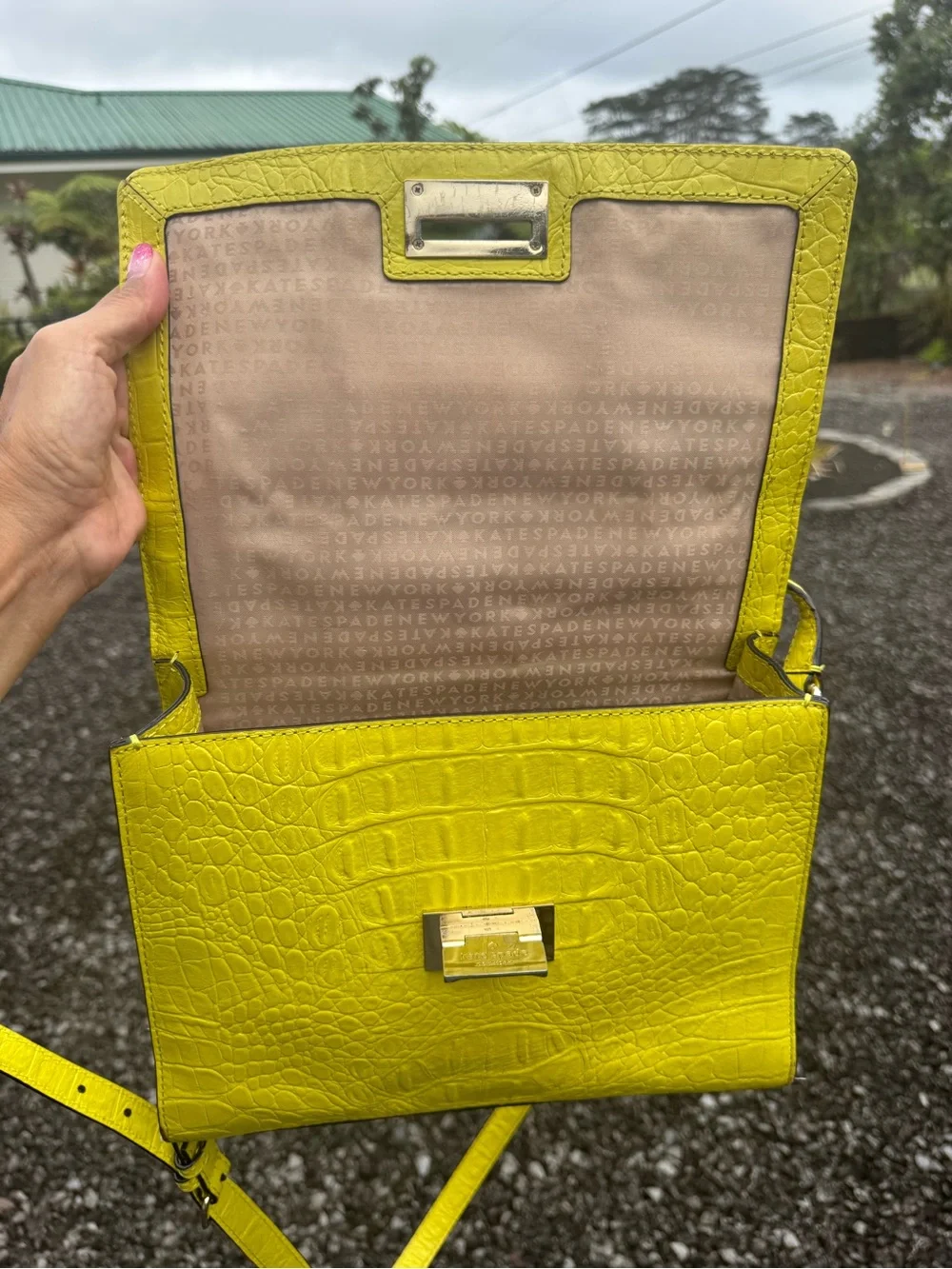 Kate Spade New York Yellow Croc Embossed Leather Satchel Crossbody Bag